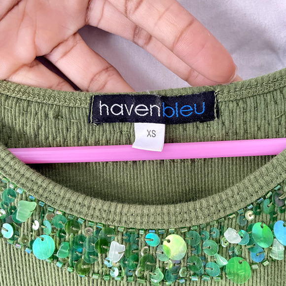 90s VTG Cami Top XS Earthy Grunge Goblin Sequin Forest 70s Wacky Funky Retro - Picture 7 of 10